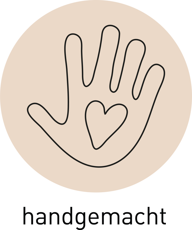 Symbolische Darstellung einer menschlichen Hand in Umrissform. Darin der Umriss eines Herzens. Symbolisiert die Liebe zum Handwerk und etwas Handgemachtes. Handgemacht ist ein Teil des Werteversprechens von antonius.