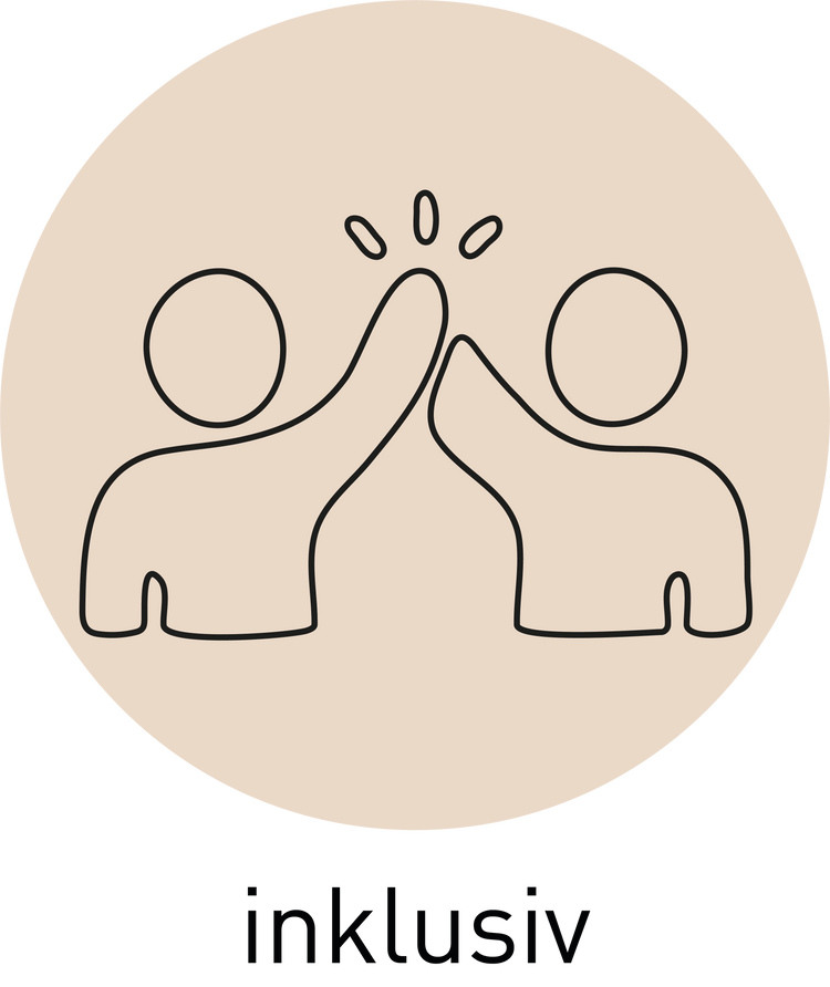 Symboliche Darstellung von zwei Personen, die sich gegenseitig einklatschen. Symbolisiert Gemeinschaft und Inklusion. Inklusiv ist ein Teil des Werteversprechens von antonius.